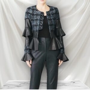Deborah Lyons Ohio Black Vegan Leather & Tweed Jacket Size 8